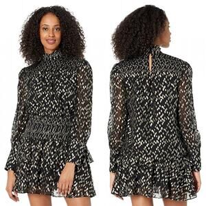 NEW Milly Vicky Metallic Dot Clip Smocked Long Sleeve Top Black Size: Small